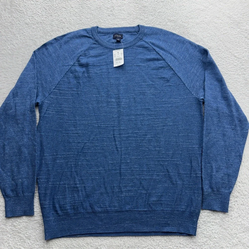 J.Crew Mens Blue‎ Cotton Slub Crewneck Raglan Sweater F9518 Size L NWT